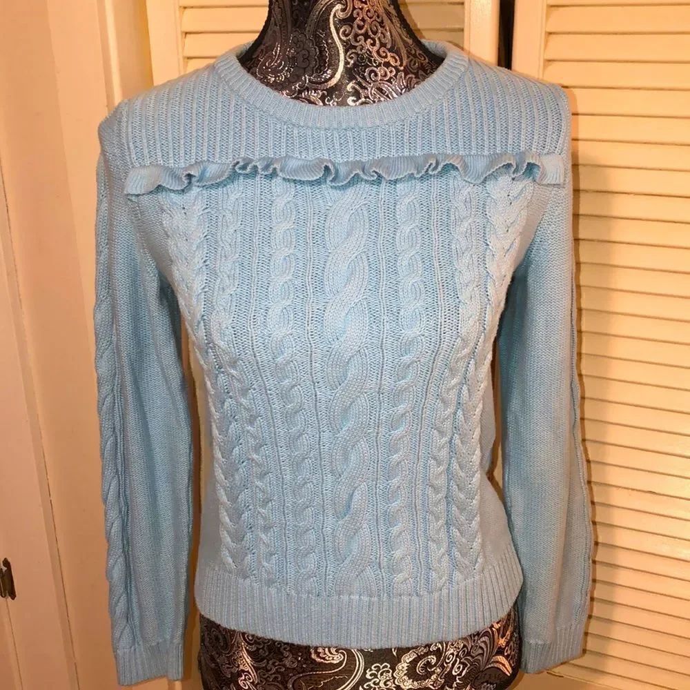 Girlsย Flutter Sweater in Ice Blue by Lands End. 100% Cotton.โGirls Largeโ14.